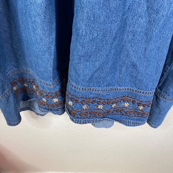 Phases Women's Denim Embroidered Paisley Boho Cottage Core Country Dress Blue XL - Picture 7 of 10